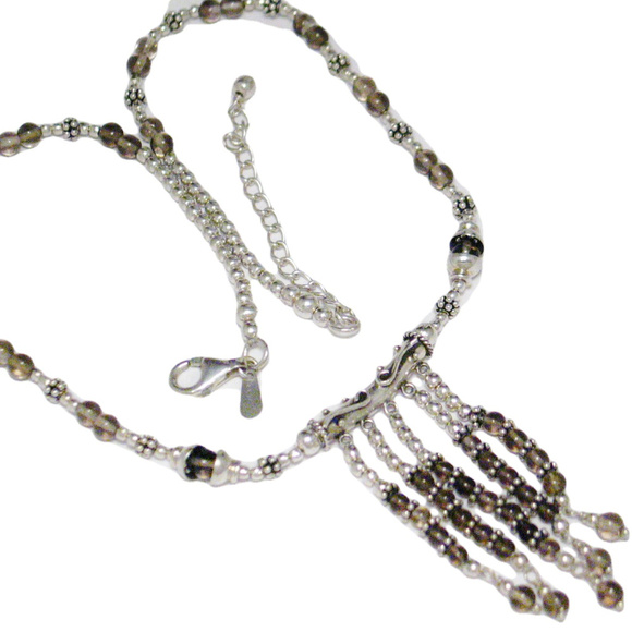 Bead Necklace Sterling Silver Smokey Quartz - Picture 1 of 1